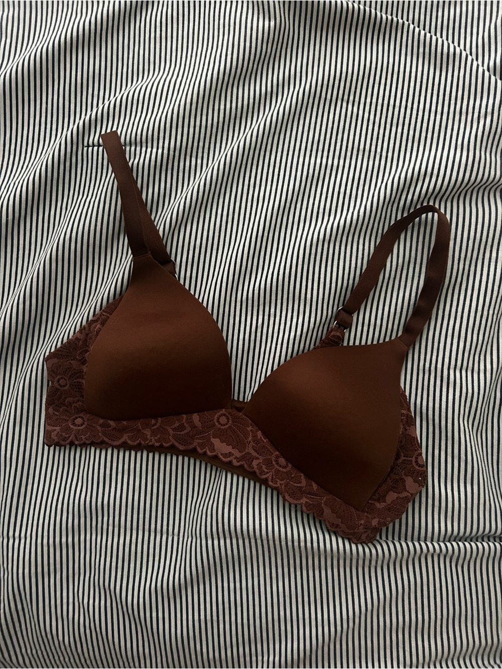 aerie Smooth Lace-Trim Bra in Chocolate Brown